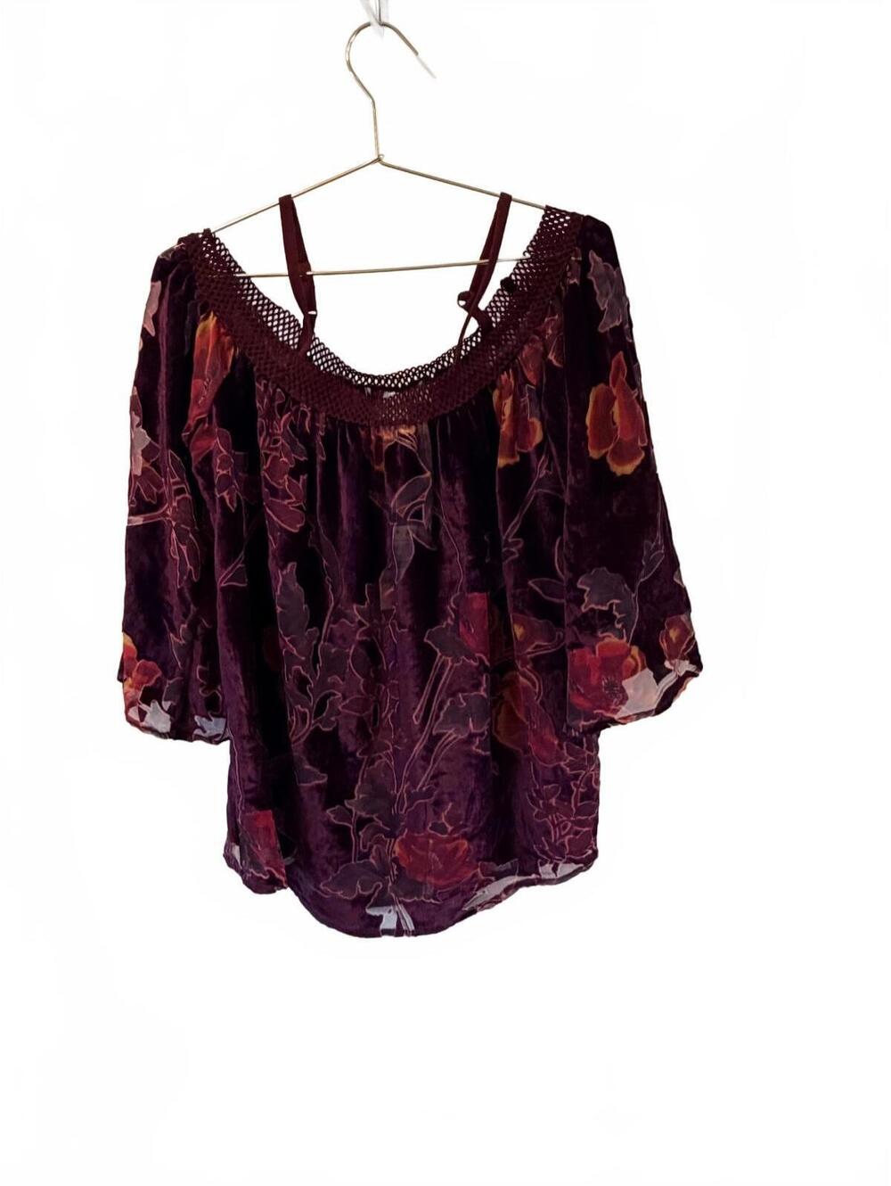 American Rag Velvet Floral Off Shoulder Peasant Top XL Boho Whimsigoth, Boho